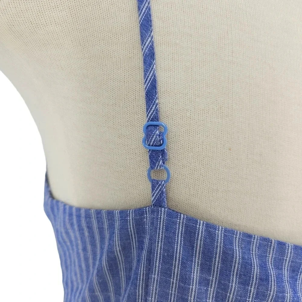 GB Fit Flare Dress Blue Stripe Sleeveless Cutout Button Zip Back Beach Sundress - Picture 3 of 8